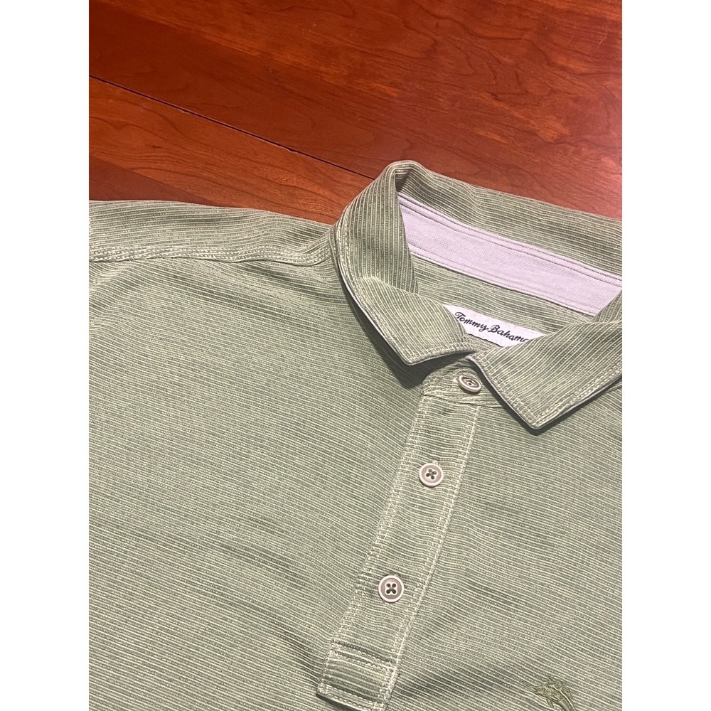 Tommy Bahama Mens L Polo Shirt Green Heather Tencel Modal Golf Short Sleeve